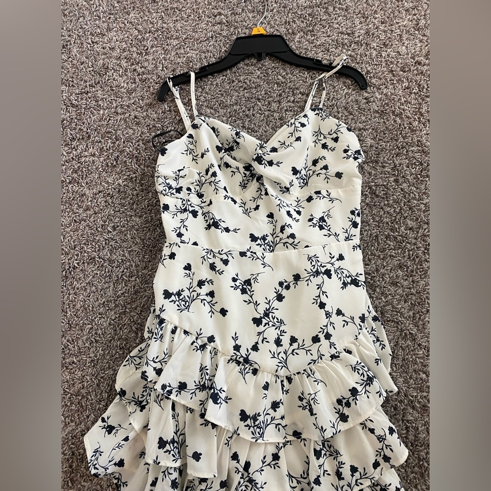 Forever 21 Blue and White Ruffled Tiered Mini Dress